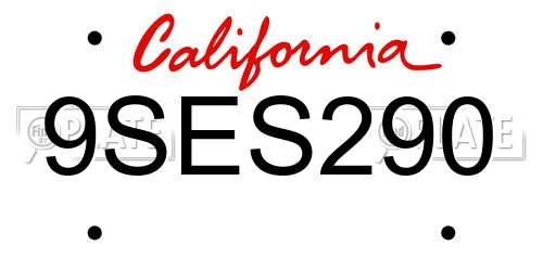 9SES290 California License Plate