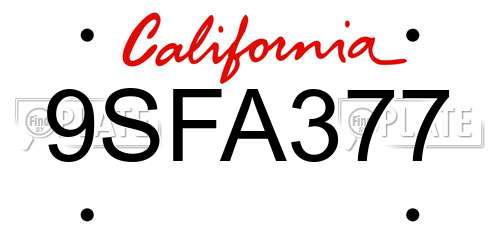 9SFA377 California License Plate