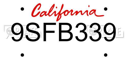 9SFB339 California License Plate