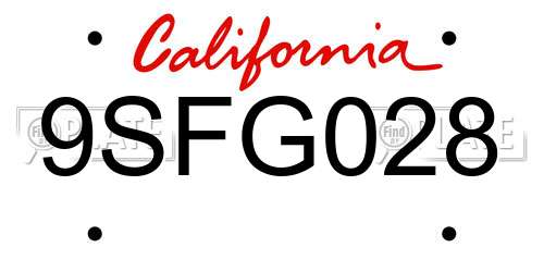 9SFG028 California License Plate