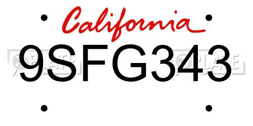 9SFG343 California License Plate