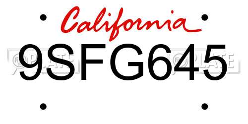 9SFG645 California License Plate