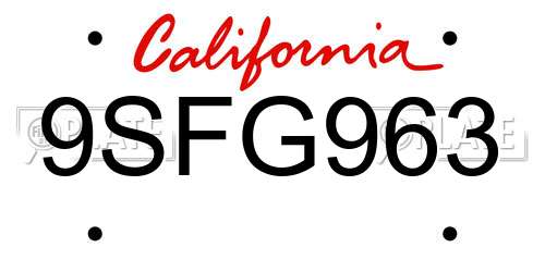 9SFG963 California License Plate