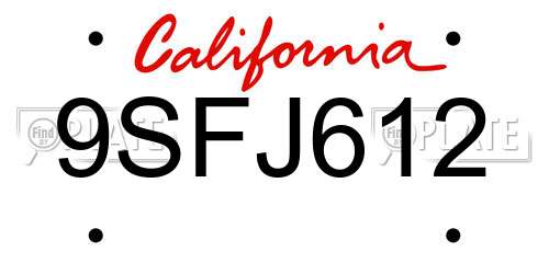 9SFJ612 California License Plate