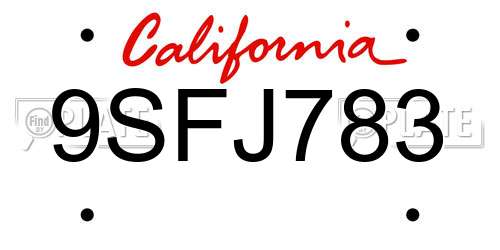 9SFJ783 California License Plate
