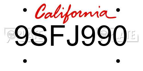 9SFJ990 California License Plate