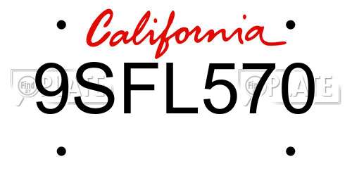 9SFL570 California License Plate