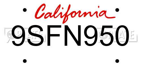 9SFN950 California License Plate