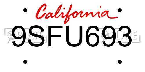 9SFU693 California License Plate