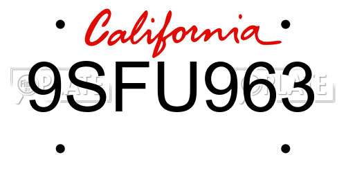 9SFU963 California License Plate