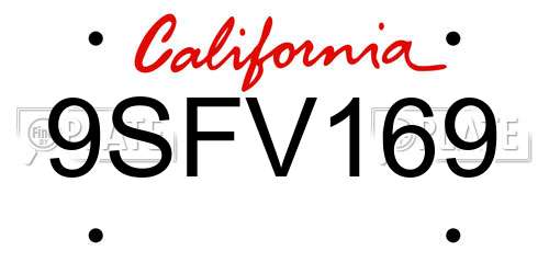 9SFV169 California License Plate