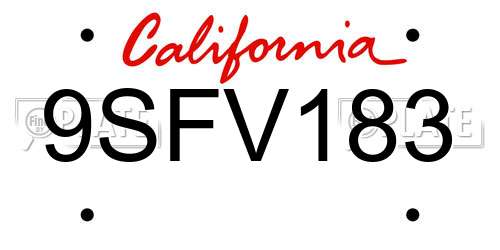 9SFV183 California License Plate