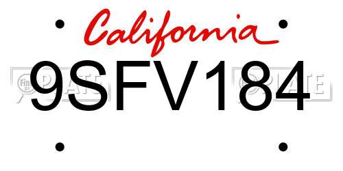 9SFV184 California License Plate