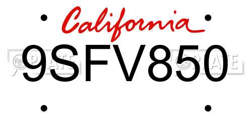 9SFV850 California License Plate