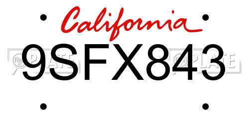 9SFX843 California License Plate