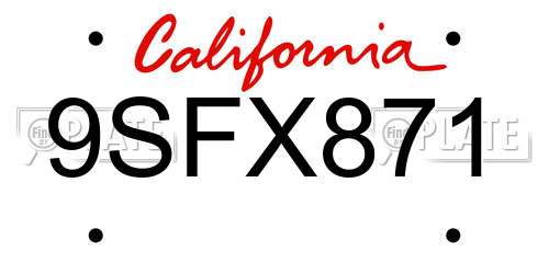 9SFX871 California License Plate