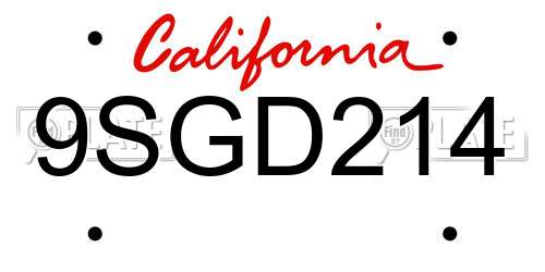 9SGD214 California License Plate