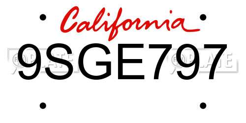9SGE797 California License Plate