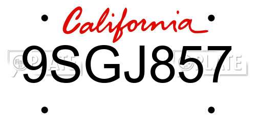 9SGJ857 California License Plate