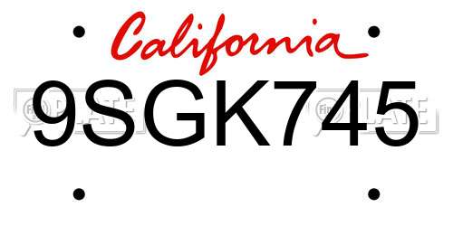 9SGK745 California License Plate