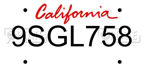 9SGL758 California License Plate