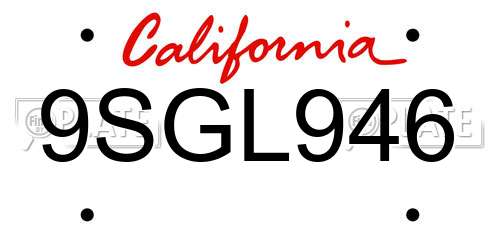 9SGL946 California License Plate