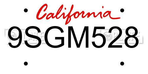 9SGM528 California License Plate
