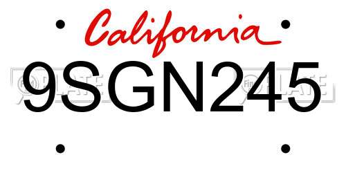 9SGN245 California License Plate