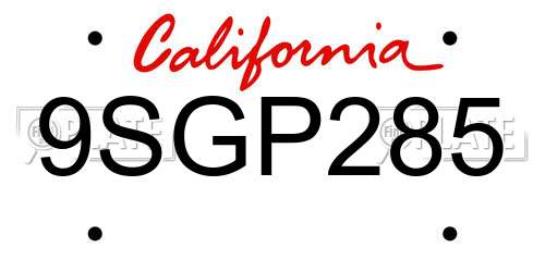 9SGP285 California License Plate