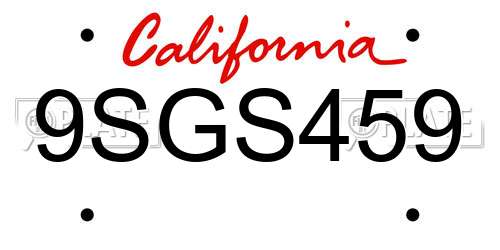 9SGS459 California License Plate