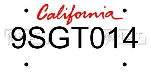 9SGT014 California License Plate