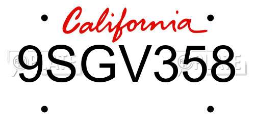9SGV358 California License Plate