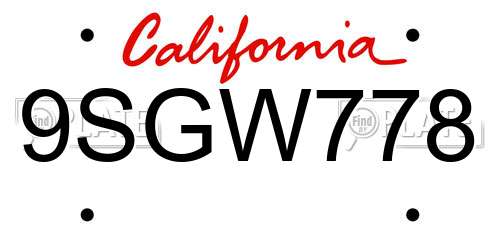 9SGW778 California License Plate