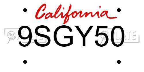 9SGY50 California License Plate