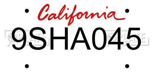 9SHA045 California License Plate
