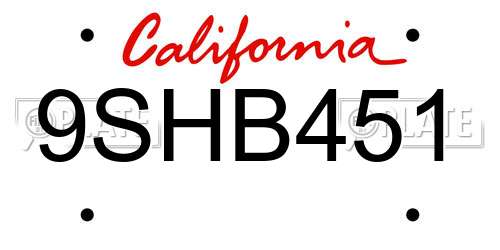 9SHB451 California License Plate