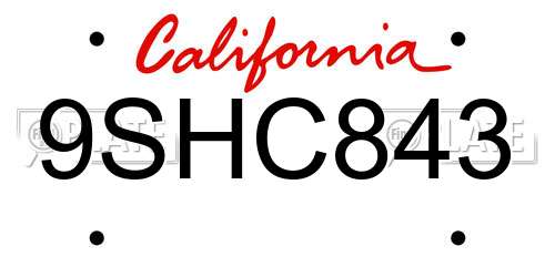9SHC843 California License Plate