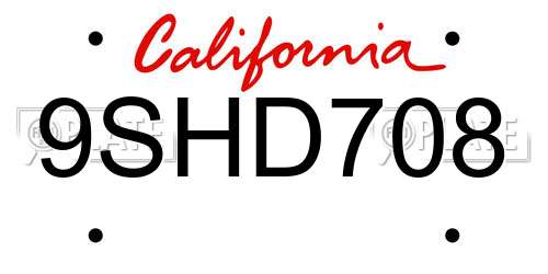 9SHD708 California License Plate
