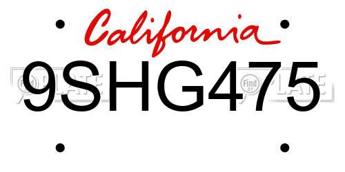 9SHG475 California License Plate