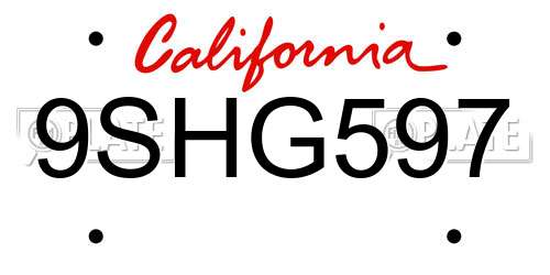 9SHG597 California License Plate