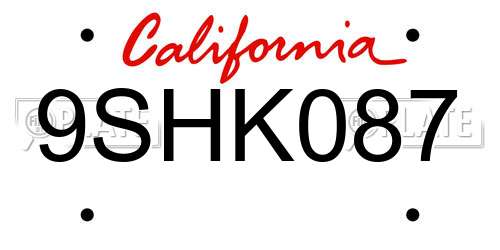 9SHK087 California License Plate