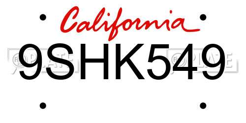 9SHK549 California License Plate