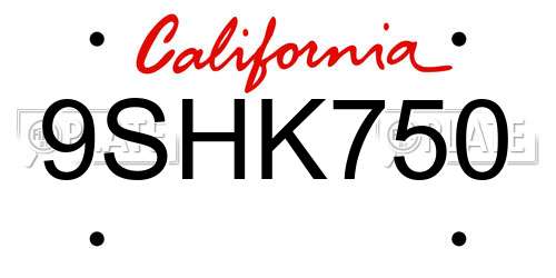9SHK750 California License Plate