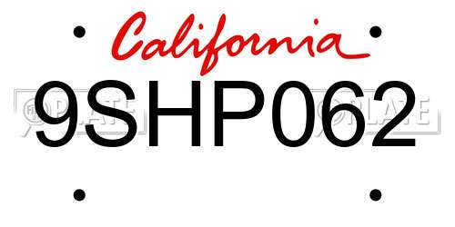 9SHP062 California License Plate