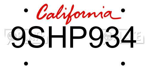 9SHP934 California License Plate
