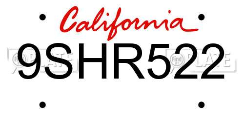 9SHR522 California License Plate