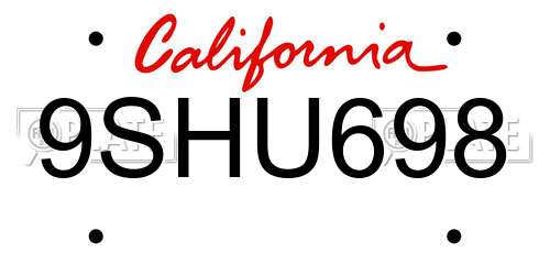 9SHU698 California License Plate