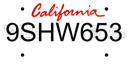 9SHW653 California License Plate