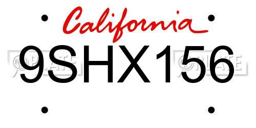 9SHX156 California License Plate