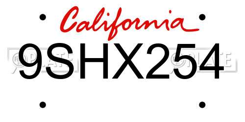 9SHX254 California License Plate